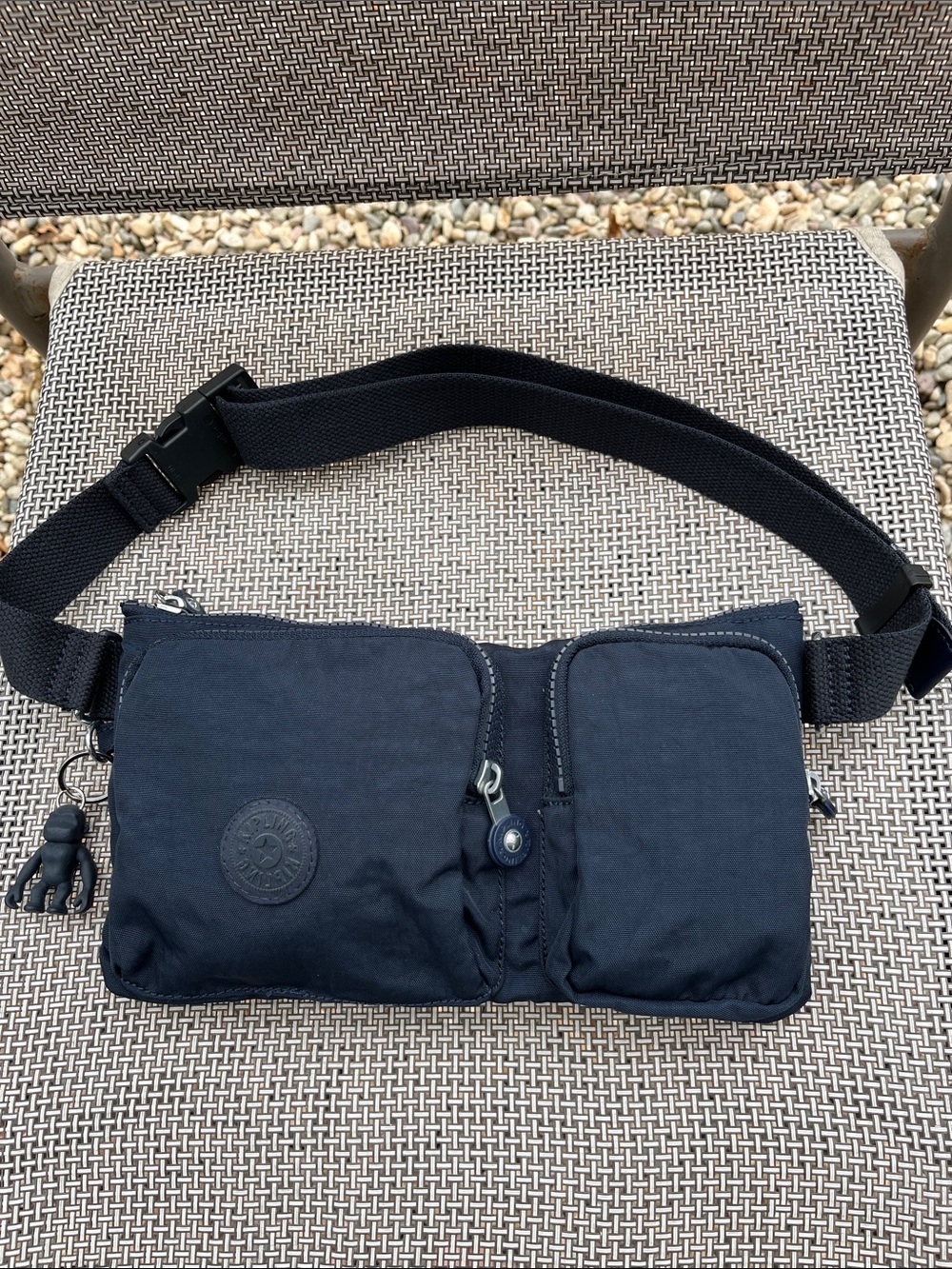 Kipling Black Nylon Crossbody Belt Bag with Monkey Charm